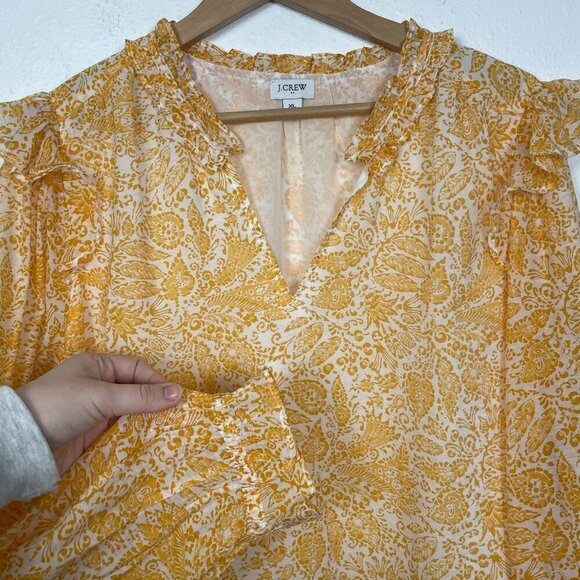 JCREW Yellow Floral Ruffle Top Balloon Sleeve Blouse - Picture 7 of 11